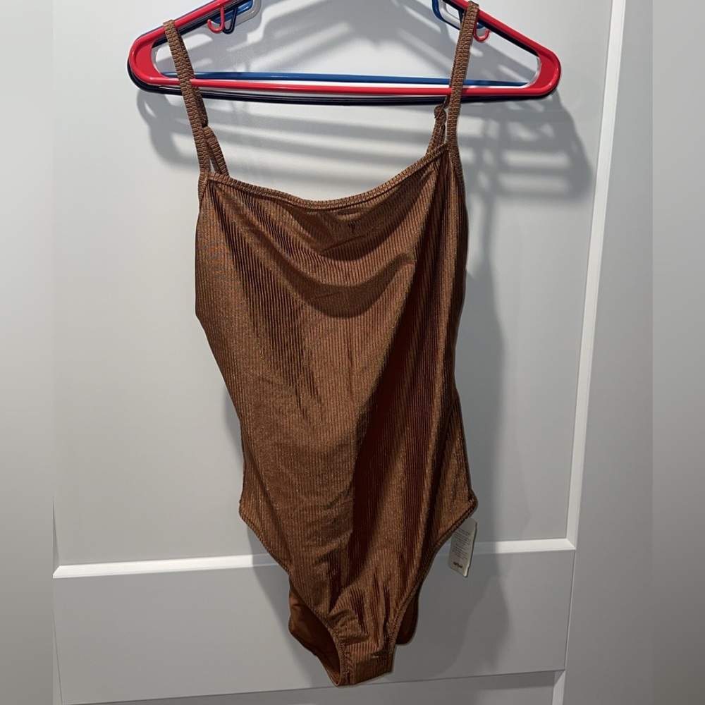 Brown Ribbed Swimsuit